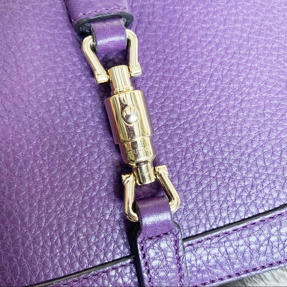 NWT Authentic Gucci Pebble Leather Ladylock Clutch w Detachable Chain Purple - Picture 6 of 7